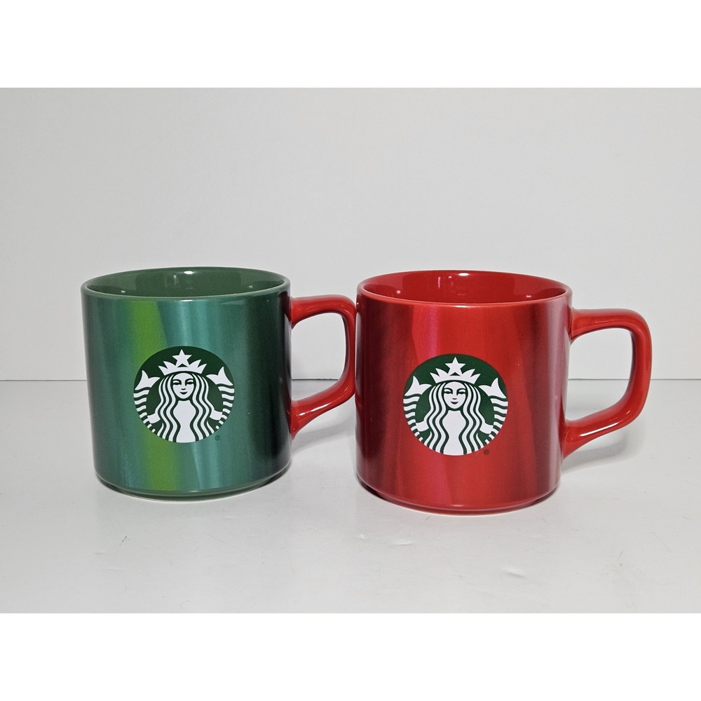 Starbucks Holiday 2022 Marbled Coffee Mug Set Red Green Siren Logo 11 oz Ceramic
